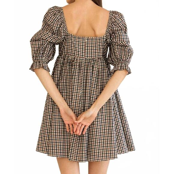 NEW STORIA florence mini dress in navy brown gingham - Picture 3 of 7
